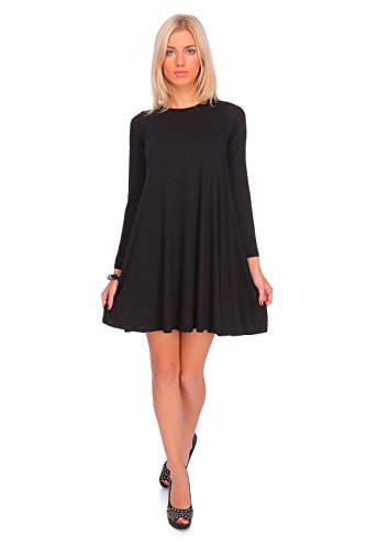 FUTURO FASHION® - Damen Tunika-Kleid mit Rundhalsausschnitt - langärmlig & elegant - ideal für Cocktailpartys - FM10 - Schwarz - 36/38 (M) von FUTURO FASHION