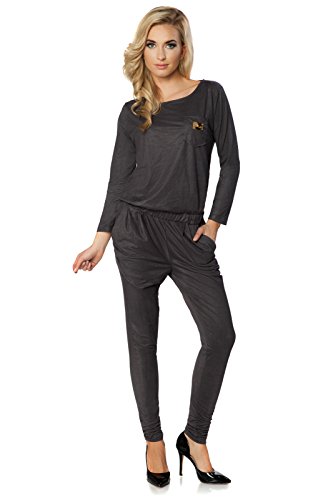 FUTURO FASHION® - Jumpsuit mit Langen Ärmeln & Wildleder-Optik - elegant - Baumwolle - verstellbare Taillenweite - Größe 36-44 - FT2295 - Graphit - 36 (S) von FUTURO FASHION