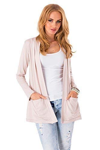 FUTURO FASHION - Damen Cardigan mit Taschen - lockerer Schnitt - langärmlig - elegant - Jersey - 8546 - Beige - 36/38 (S/M) von FUTURO FASHION