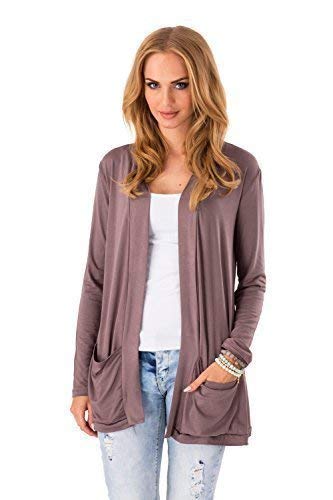 FUTURO FASHION - Damen Cardigan mit Taschen - lockerer Schnitt - langärmlig - elegant - Jersey - 8546 - Cappuccino - 42 (XL) von FUTURO FASHION