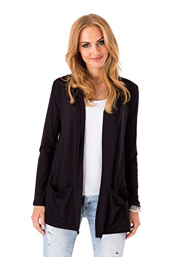 FUTURO FASHION - Damen Cardigan mit Taschen - lockerer Schnitt - langärmlig - elegant - Jersey - 8546 - Schwarz - 36/38 (S/M) von FUTURO FASHION