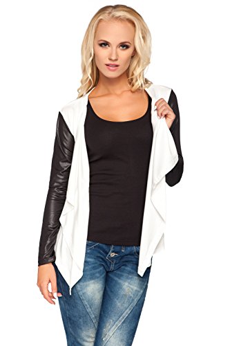 FUTURO FASHION - Damen Cardigan mit Wasserfall-Design - Ärmel in glänzender Leder-Optik - elegant - Viskose - 8079 - Naturfarben - 36/38 (M) von FUTURO FASHION