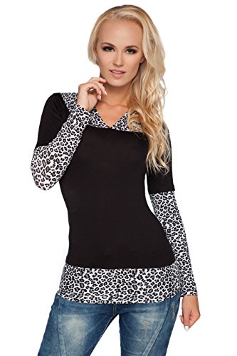 FUTURO FASHION - Damen Kapuzenpullover mit Animal-Print - Viskose - V-Ausschnitt - langärmlig - 2026 - Schneeleopard - 40 (L) von FUTURO FASHION