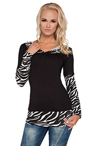 FUTURO FASHION - Damen Kapuzenpullover mit Animal-Print - Viskose - V-Ausschnitt - langärmlig - 2026 - Zebra - 46 (XXXL) von FUTURO FASHION