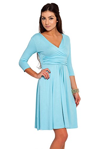 FUTURO FASHION - Damen Kleid für Cocktailpartys & Arbeit - V-Ausschnitt - klassisch und elegant - Jersey - F4F40 - Mintgrün - 36/38 (M) von FUTURO FASHION