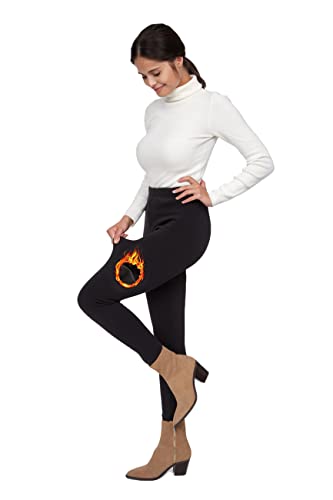 FUTURO FASHION Thermo-Winter-Leggings für Damen, mit Fleece gefüttert, elastische Taille, für den Alltag, Yoga, Fitnessstudio und mehr, Damen-Leggings, Größe 36-50, Schwarz – extra warm, 40 von FUTURO FASHION