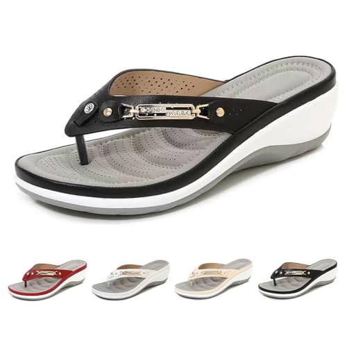 Women's Arch Support Soft Cushion Flip Flops Thong Sandals Slippers, 2024 Orthopädische Zehentrenner Sandalen Freizeit Strandschuhe (Schwarz, Erwachsene, Damen, 39, Numerisch, EU Schuhgrößensystem, M) von FUXNGZI