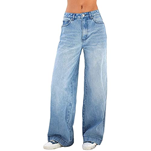 Damen Y2K Baggy Denim Hosen Korean Style Harajuku Hot Mom Denim Jeans Grunge Vintage Skinny Flare Pants 20s Retro Cargo Pants Vintage Streetwear Boyfriend Pants (Color : Blue, Size : L) von FUZUAA