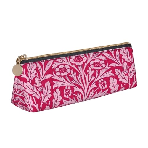 Bleistifttasche, Dreieckiges Stiftetui Tragbare Bleistifttasche Ledertasche Für Das Schulbüro,Jugendstil-Blumendamast, tiefes Fuchsia-Rosa von FUkker