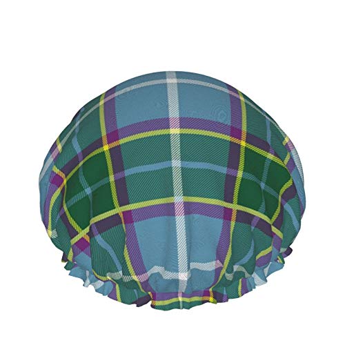 Duschhaube, Isle Man Laxey Manx District Tartan Abstract Doppelte wasserdichte Badekappe, elastische wiederverwendbare Duschhaube, Badekappen Nachtmütze von FUkker