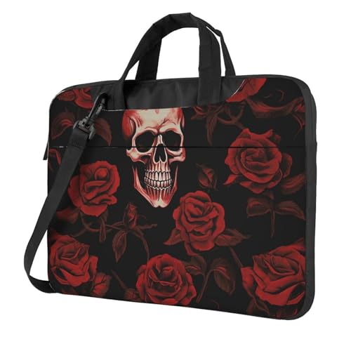 FWJZDSP Laptop-Umhängetasche, 13 15,6 Zoll, Laptoptasche, Totenkopf-Rosen, Computertasche, Messengerbag für Männer und Frauen von FWJZDSP