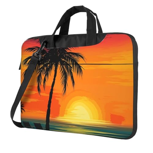 FWJZDSP Laptop-Umhängetasche 13 15,6 Zoll Laptoptasche Sonnenuntergang Palme Computertasche Messenger Bag für Männer Frauen von FWJZDSP