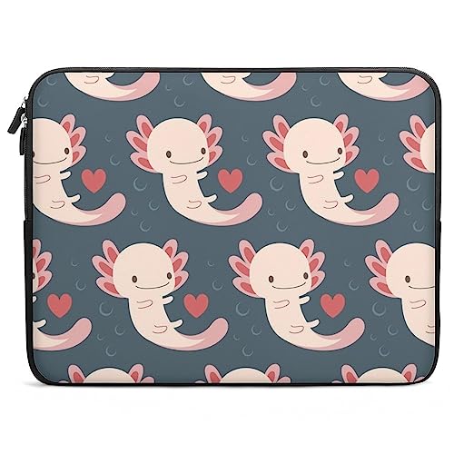 FWJZDSP Süße Axolotl und Herzen Laptop-Hülle, schlanke Tasche, leichte Aktentasche, Computer-Tragetasche, Arbeits- und Reisehülle für Damen und Herren, 10 12 13 15 17 Zoll von FWJZDSP