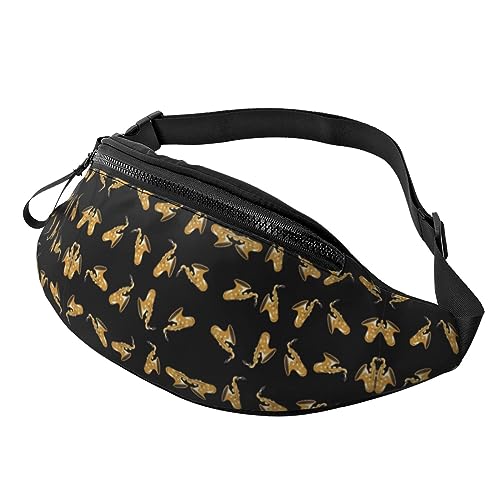 Fanny-Pack-Gürteltasche mit goldenem Saxophon-Muster, modische Hüfttasche, freihändig, für Damen und Herren, zum Wandern, Laufen, Reisen von FWJZDSP