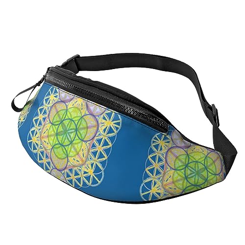 Fanny-Pack mit Blume der Heiligen Geometrie, antikes buntes Muster, verstellbare Taillentasche, Umhängetasche, Reise-Fanny-Pack für Damen und Herren von FWJZDSP