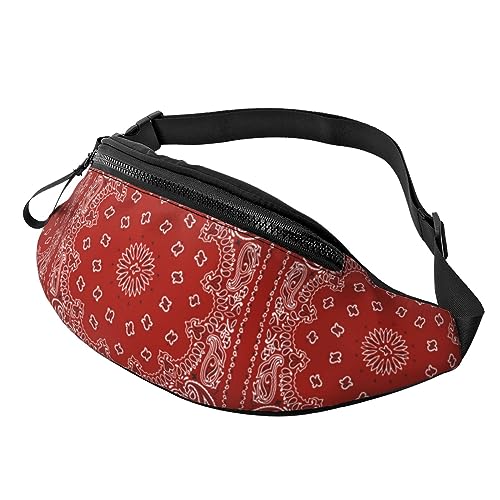 Fanny Pack mit rotem Bandana-Muster, verstellbare Taillentasche zum Wandern, Laufen, Radfahren, Männer und Frauen von FWJZDSP