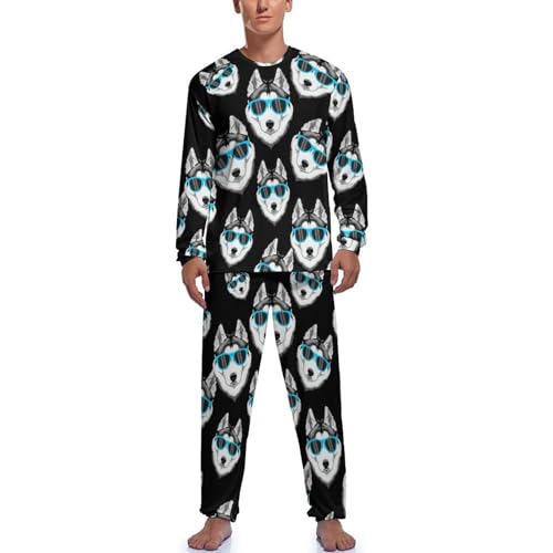 Husky Herren-Langarm-Loungewear-Pyjama-Set, Oberteil und Hose, Nachthemd, Nachtwäsche von FWJZDSP