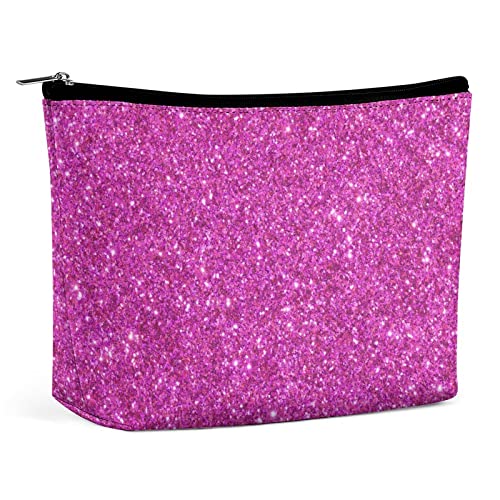 Make-up-Tasche, 3D-Bling-Glitzer, PU-Leder, wasserdichte Kosmetiktasche für Geldbörse/Make-up-Tasche/Kulturbeutel, lila, glänzend, tragbare Reise-Make-up-Tasche für Frauen von FWJZDSP