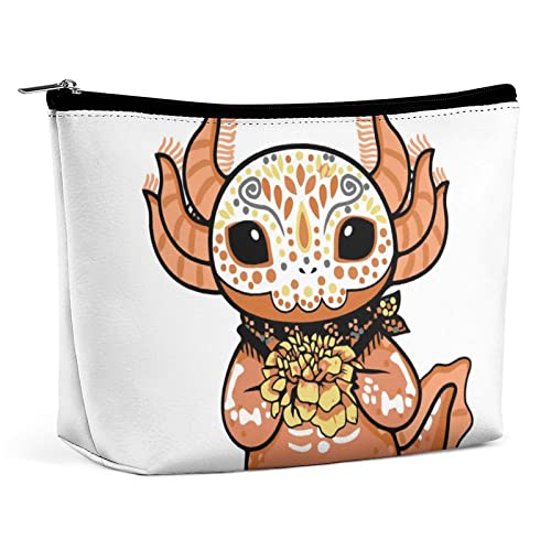 Make-up-Tasche, Axolotl, mexikanischer Knochen, wasserdichte Kosmetiktasche für Geldbörse, Make-up-Tasche aus PU-Leder mit Reißverschluss, Reise-Kulturbeutel für Frauen von FWJZDSP