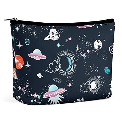 Make-up-Tasche, Planet, Weltraum, Galaxie, PU-Leder, wasserdichte Kosmetiktasche für Geldbörse/Make-up-Tasche/Kulturbeutel, tragbare Reise-Make-up-Tasche für Frauen, Stern-Sternzeichen von FWJZDSP