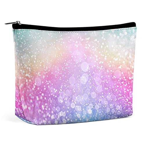 Make-up-Tasche, glänzender Regenbogen, PU-Leder, wasserdichte Kosmetiktasche für Geldbörse/Make-up-Tasche/Kulturbeutel, farbenfroh, glitzernde, tragbare Reise-Make-up-Tasche für Frauen von FWJZDSP