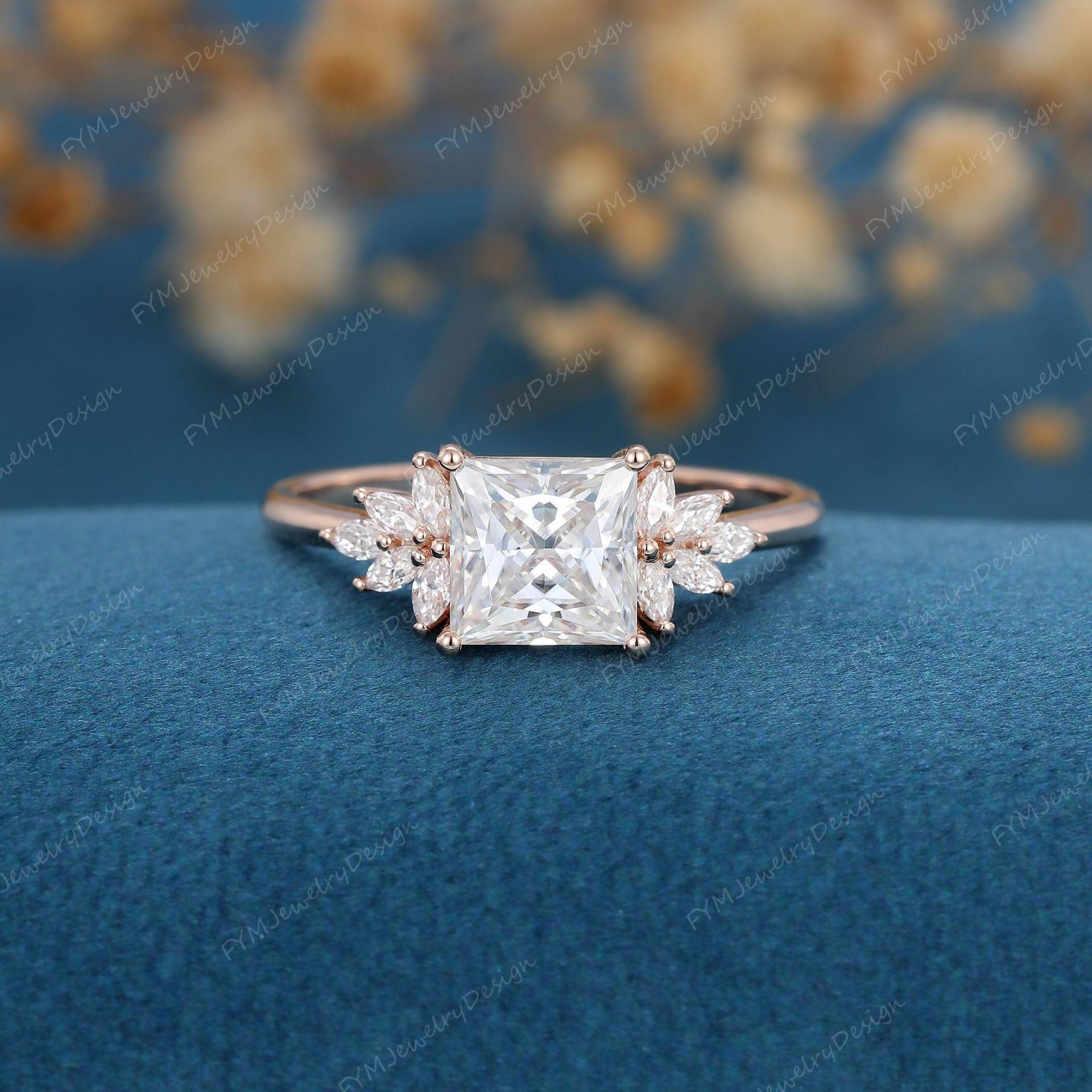 Unikat Prinzessin Cut Moissanit Verlobungsring Roségold Versprechen Jahrestag Geschenk Für Frauen von FYMJewelryDesign