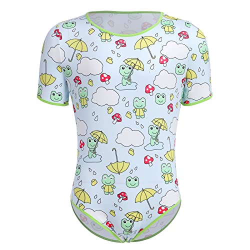 ABDL Body Männer Herren Overall Bodysuit Kurzarm T-Shirt Unterhemd Ouvert Body Sportbody Druckknöpfe im Schritt Karikatur Druckt Einteiler Jumpsuit Playsuit Unterwäsche Nachthemd Grün Frosch M von FYMNSI