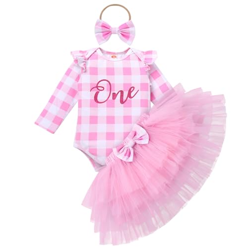 Baby M?dchen 1. Geburtstag Outfit Erstes Weihnachtsoutfit Baumowlle Langarm Strampler Body T?t? T?ll Rock Stirnband Erster Geburtstag 1 Jahr Alt Party Fotoshooting Herbst Winter Rosa 6-12 Monate von FYMNSI