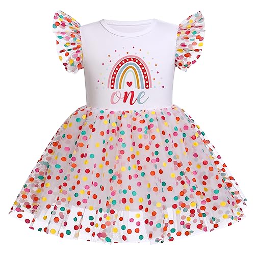 Baby M?dchen Boho Regenbogen 1. Geburtstag Outfit Partykleid Prinzessin T?t? T?ll A-Linie Baumwolle Sommerkleid Konfetti Gepunktet Festiches Festkleid Taufkleid Fotoshooting Bekleidung Bunt 1 Jahr von FYMNSI