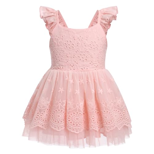 Baby M?dchen Kleid Neugeborenes Taufkleid S?ugling Spitzenkleid Sommer ?rmellos Partykleid 1. Geburtstag Outfit Baumwolle Prinzessin T?t? T?llkleid Festliches Festkleid Abendkleid Rosa 12-18 Monate von FYMNSI