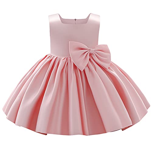 Baby M?dchen Taufkleid Satinkleid Abendkleid Prinzessin Geburtstag Partykleid Bowknot ?rmellos A-Linie Festliches Festkleid Ballkleid Kinder Hochzeit Brautjungfer Kleider Rosa 12-18 Monate von FYMNSI