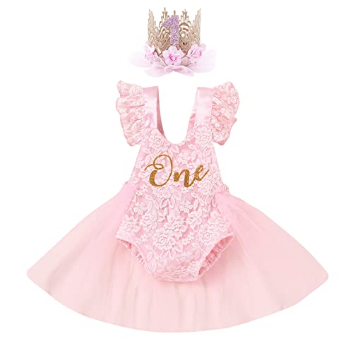 Baby Mädchen 1. Geburtstag Fotoshooting Outfit Spitze Body Strampler Tüll Tütü Prinzessin Partykleid mit Stirnband Kleinkinder Es ist Mein Erster Geburtstag Party Bekleidungsset Rosa 12-18 Monate von FYMNSI