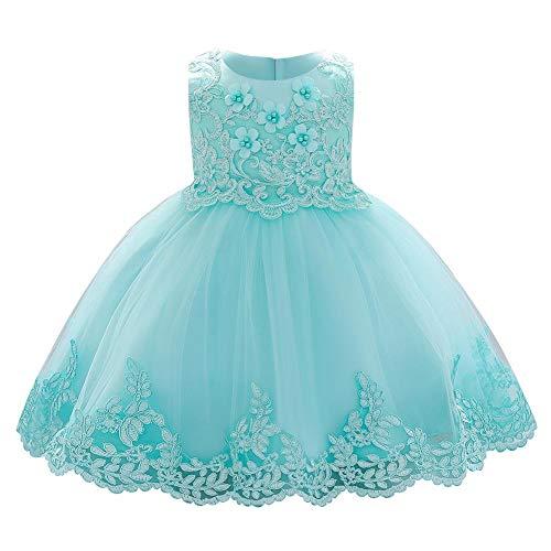 Baby Mädchen 1. Geburtstag Partykleid Blumenmädchen Hochzeit Brautjungfer Festliches Festkleid Prinzessin Tütü Tüll Spitzenkleid Abendkleid Taufkleid Ärmellos Cocktailkleid Blau Grün 12-18 Monate von FYMNSI