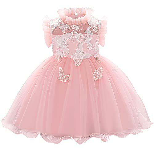 Baby Mädchen Kleid Geburtstag Partykleid Taufkleid Kleinkind Schmetterling Stickerei Ärmellos Tüll Tütü Prinzessin Blumenmädchen Hochzeit Brautjungfer Festkleid Babybekleidung Sommer Rosa 12-18 Monate von FYMNSI