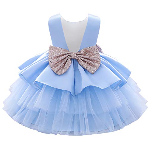 Baby Mädchen Kleid Kinder Prinzessin Partykleid Pailletten Schleife Formal Abendkleid Rückenfrei Hochzeitskleid Brautjungfer Festkleid Erster Geburtstagskleid Taufkleid Ärmellos 2# Blau 12-18 Monate von FYMNSI