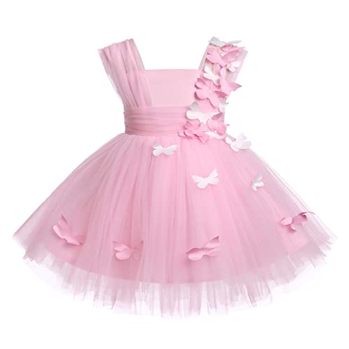 Baby Mädchen Prinzessin Kleid Blumenmädchenkleid Taufkleid Kleinkinder Schmetterling Festlich Festkleid Hochzeit 1. Geburtstag Partykleid Festzug Prinzessin Tüllkleid Formal Abendkleid Rosa 3-4 Jahre von FYMNSI