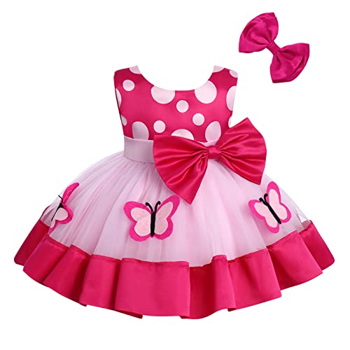 Baby Mädchen Taufkleid 1. Geburtstag Partykleid Kleinkinder Sommerkleid V-Ausschnitt Schleife Tüllkleid Pailletten Ärmellos Prinzessin Abendkleid Festliches Festkleider Rose Schmetterling 6-12 Monate von FYMNSI