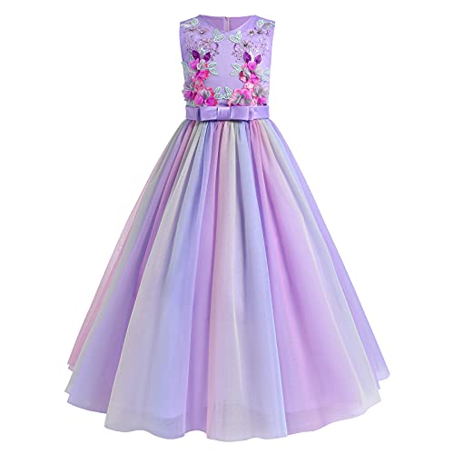 Blumenmädchen Kleid Kinder Mädchen Langes Abendkleider Blumen Stickerei Ärmellos Festlich Hochzeit Brautjungfern Geburtstag Partykleid Tütü Prinzessin Kommunion Ballkleid Violett + Bunt 2-3 Jahre von FYMNSI