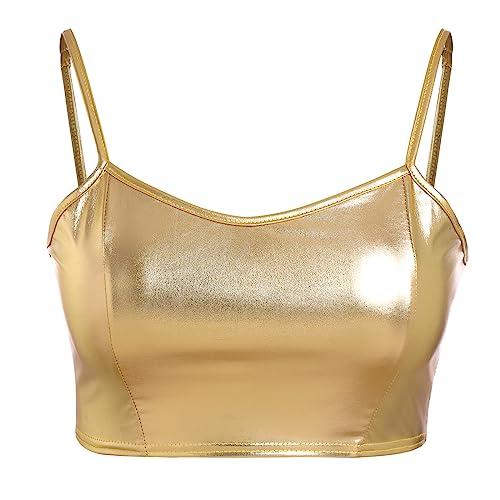 Damen Holografisches Metallic Glänzendes Schulterfreies Crop Top Bustier Tube Top Bluse Rave Causal Trägerlos Basic Sexy Weste, Gold - Camisole, XX-Large Damen Holografisches Metallic Glänzendes Schulterfreies Crop Top Bustier Tube Top Bluse Rave Causal Trägerlos Basic Sexy Weste, Gold - Camisole, XX-Large von FYMNSI