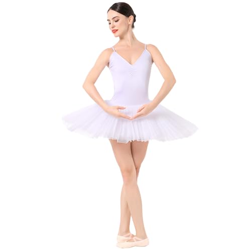 Damen Professionelles Ballett Tutu Erwachsene Ballettkleid Schwan Tanzkleid Schwanensee Tanz Kost?m Ballettkleidung Klassische Ballerina Prinzessin Pfannkuchen Tr?gerkleid B?hnenkleidung Wei? XL von FYMNSI