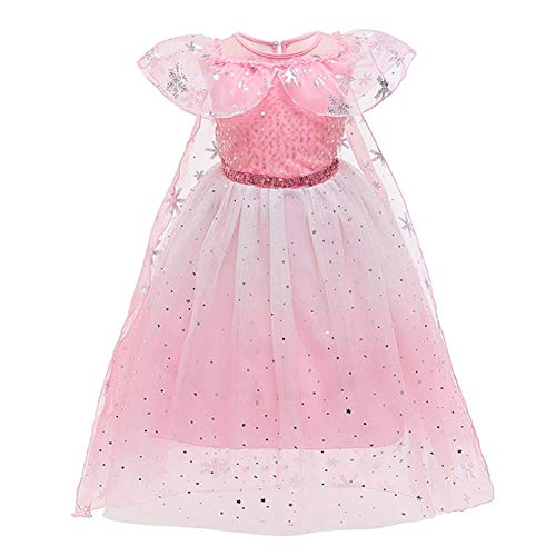 Elsa Kostüm Mädchen Eiskönigin Verkleidung Prinzessin Pailletten Tüllkleid mit Schneeflocke Umhang Outfit für Karneval Fasching Halloween Cosplay Weihnachten Geburtstag Party Gradient Rosa 2-3J von FYMNSI