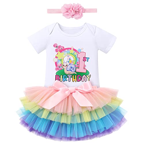 FYMNSI 1 Geburtstag Mädchen Outfit Baby Insekt Thema 1 Jahr Party Bekleidungsset Cake Smash Fotoshooting Kurzarm Body Strampler Prinzessin Kleid Tütü Tüll Rock Stirnband 3tlg Set Bunt 1 Jahr von FYMNSI