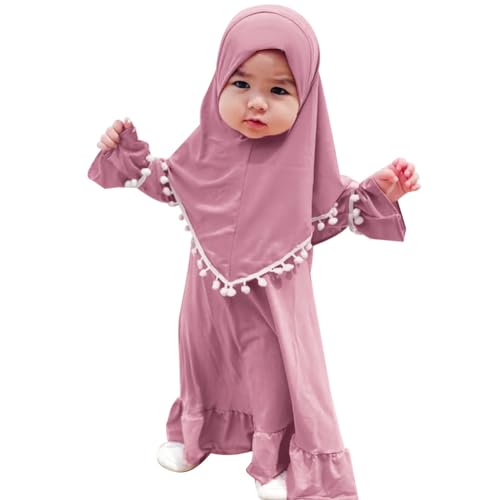 FYMNSI Baby M?dchen Gebetskleidung Muslimisches Kleid Abaya Maxikleid Mit Hijab Kleinkinder Neugeborene Islamisches Gebetskleid Ramadan Kaftan Dubai Outfit Einfarbig Zweiteilig Mauve 18-24 Monate von FYMNSI