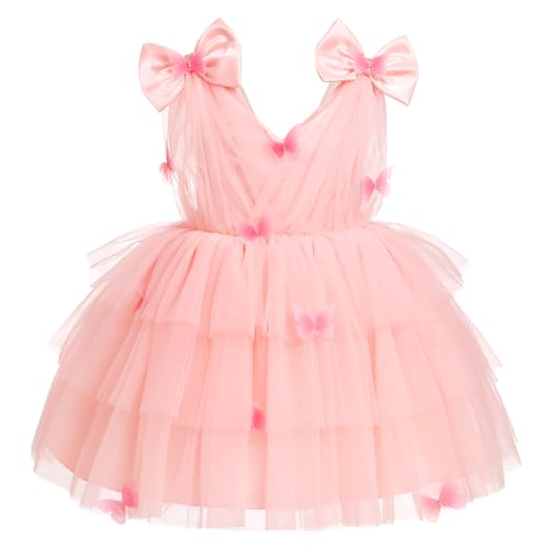 FYMNSI Baby M?dchen Geburtstag Partykleid Kleinkinder Taufkleid Prinzessin T?llkleid Blumenm?dchen Schmetterling Festlich Festkleid Hochzeit 1. Geburtstag Festzug Formal Abendkleider Rosa 12-18 Monate von FYMNSI