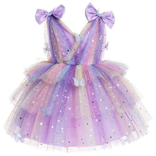 FYMNSI Baby M?dchen Geburtstag Partykleid Kleinkinder Taufkleid Prinzessin T?llkleid Blumenm?dchen Schmetterling Festlich Festkleid Hochzeit 1. Geburtstag Festzug Formal Abendkleider Violett 18-24M von FYMNSI