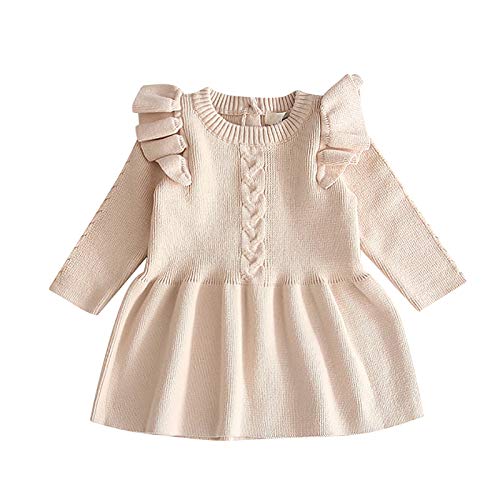 FYMNSI Baby M?dchen Gestrickt Kleid Strick Pullover Langarm Strickkleid Prinzessin Minikleid Herbst Winter Warm H?keln Tops Partykleid Einfarbig Winterpulli Winterpullover Aprikose 5-6 Jahre von FYMNSI