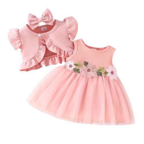 FYMNSI Baby M?dchen Prinzessin T?ll Kleid Mit Strickjacke 1. Geburtstag Outfit Kleinkinder Sommer Partykleid Fr?hling Festliches Festkleid Geburtstag Hochzeit Abendkleider Taufkleid Rosa 6-9 Monate von FYMNSI