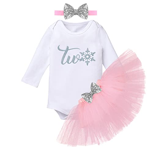 FYMNSI Baby Mädchen 2. Geburtstag Outfit Schneeflocke Baumwolle Langarm Strampler Body Pinzessin Tütü Tüll Rock Geburtstagskleid Stirnband 3tlg Winter Bekleidungsset Fotoshooting Kostüm Rosa 2 Jahre von FYMNSI