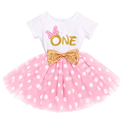 FYMNSI Baby Mädchen Mein 1. Erste Geburtstag Mini Maus Kleid Baumwolle Kurzarm Tutu Tüllkleid Gepunktet Rock Prinzessin 1 Jahr Partykleid Fotoshooting Kostüm Outfit Rosa One (Kleid Nur) 1 Jahr von FYMNSI