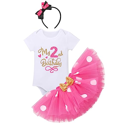 Baby Mädchen Mein 2. Geburtstag Outfit Baumwolle Kurzarm Body Strampler Prinzessin Gepunktet Tütü Tüll Rock Stirnband 3tlg 2 Jahre Alt Party Bekleidungsset Party Kostüm Rose 2. Geburtstag 2 Jahre von FYMNSI